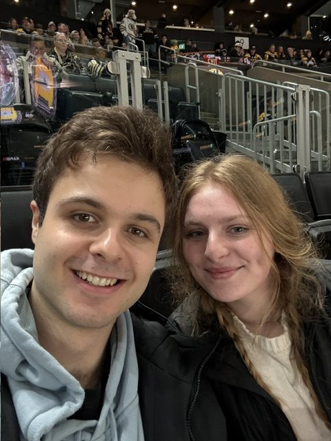 Selfie of us at the Bruins game